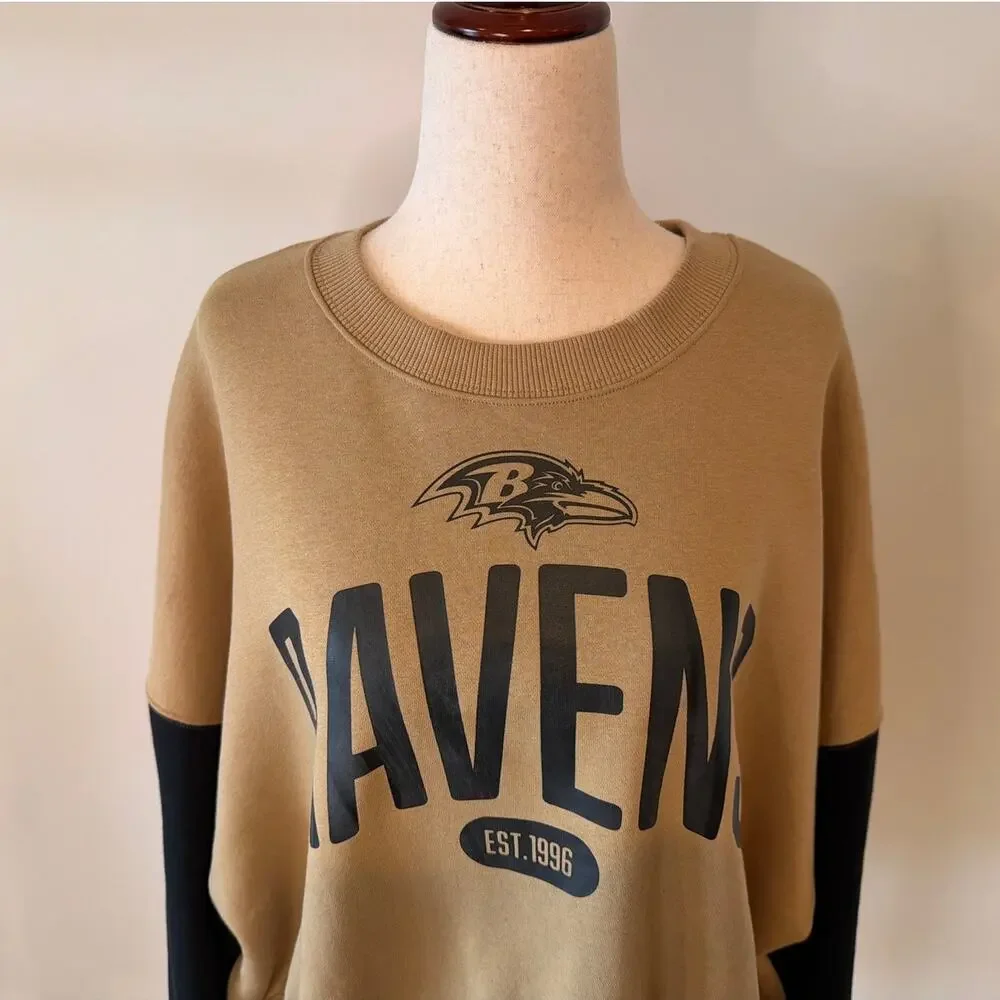 NWT Nike Baltimore Ravens Oversized Phoenix Fleece Sweatshirt, Tan Black, XL